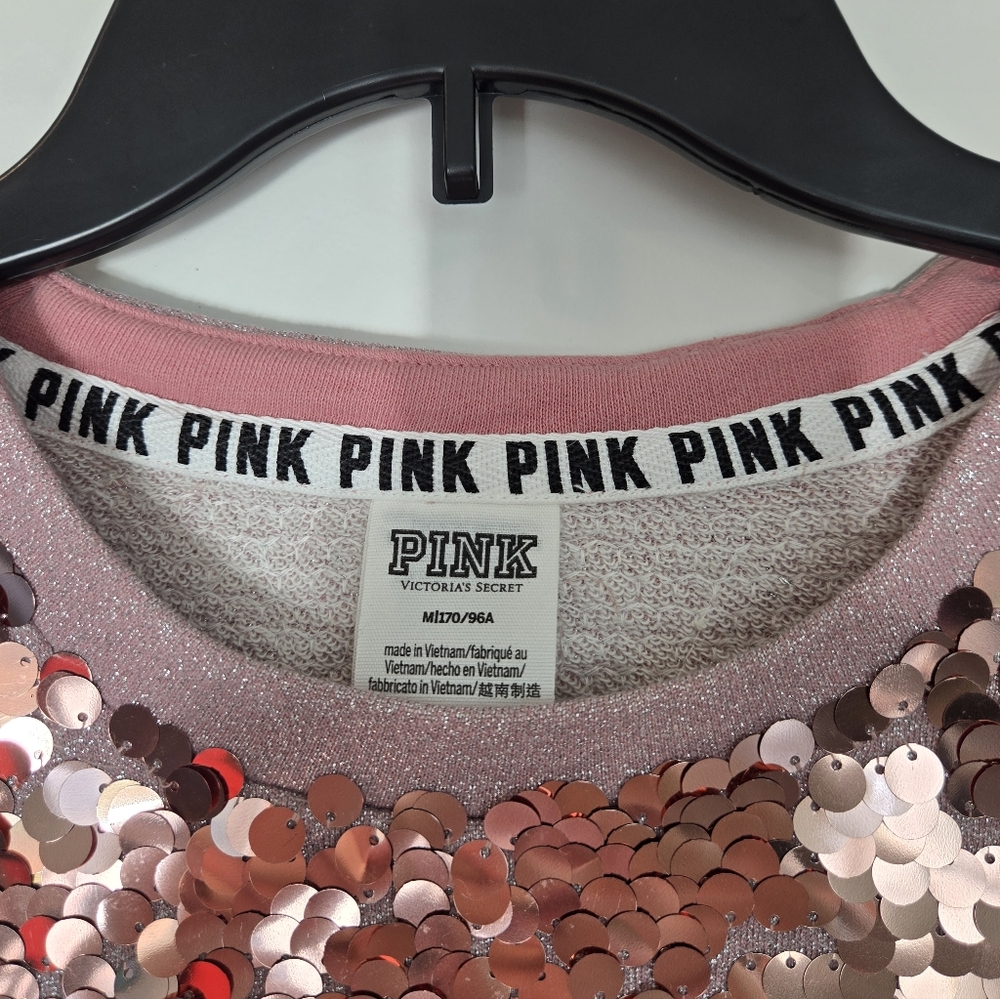 Victoria's Secret PINK Rose Gold/pink Gray Sparkly Sequin Sweater Medium NWOT - Picture 6 of 9